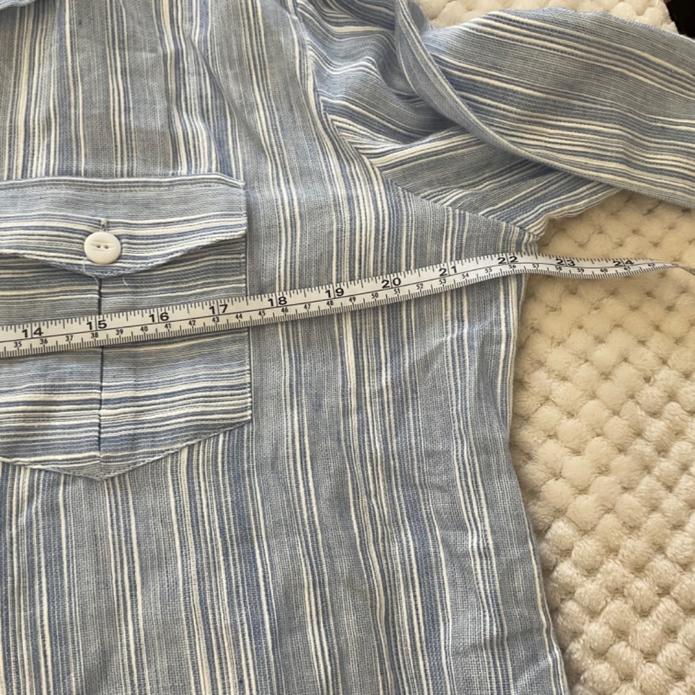 Dotti Striped Button Down Top with Crochet‎ Detail - Blue/White - Size Large - Picture 8 of 10
